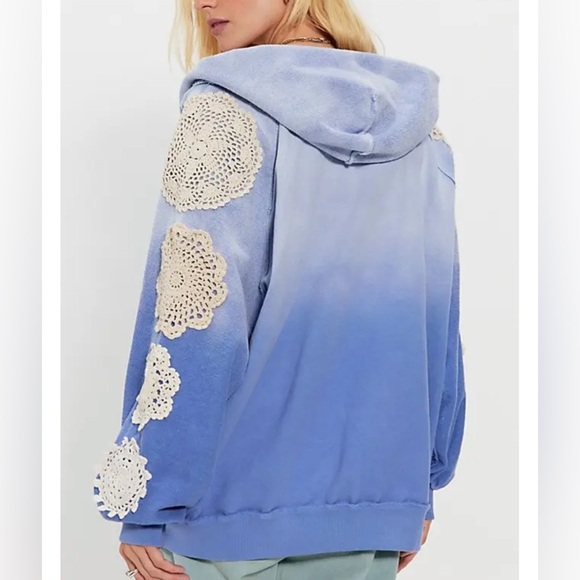 NWT Free People FP x Tricia Fix Doily Hoodie - blue - M/L - Picture 3 of 10